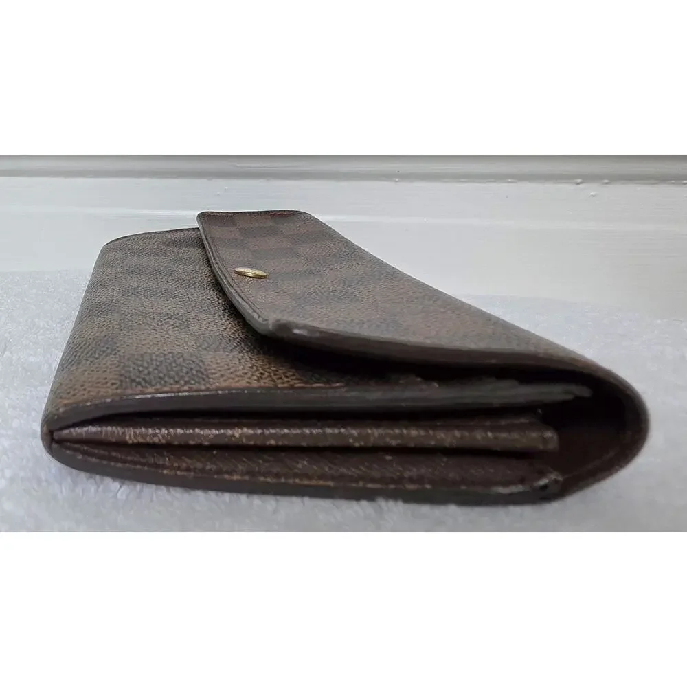 Louis Vuitton Damier Ebene Long Wallet, Logo, Card Slots, Zip Coin